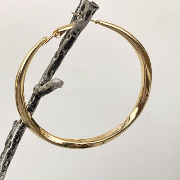 18K Gold Plated Chunky Big Circle Drop Hoop Earrings 925S Sterling Silver - Picture 6 of 13